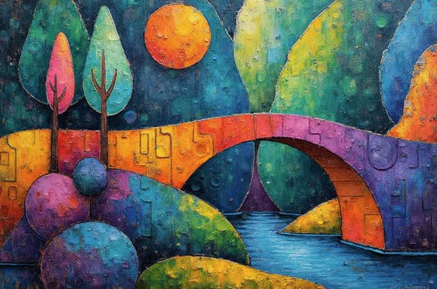 Geometric Bridge Orange Moon