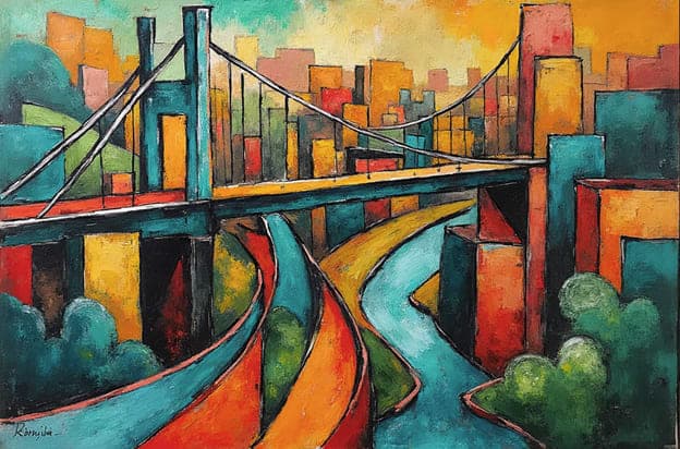 Abstract Cubist City Bridge