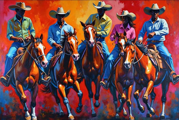Five Riders Red Background