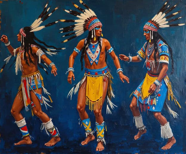 Three Dancers Blue Background