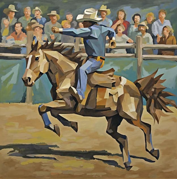 Cubist Bronc Crowd