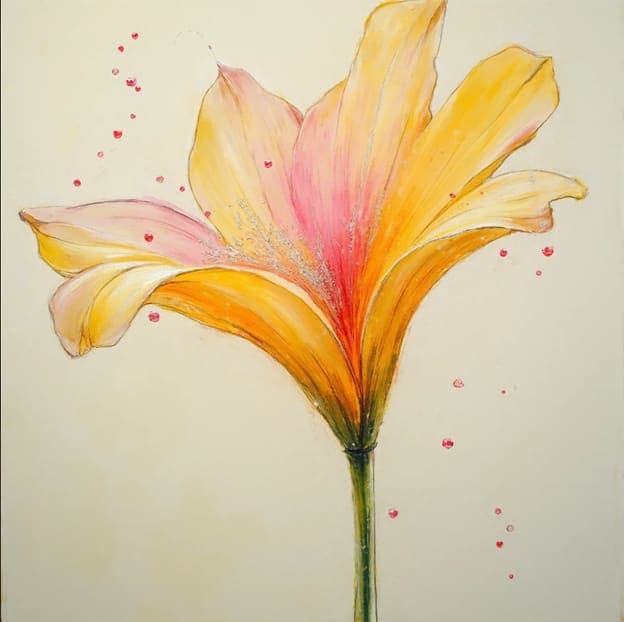 Yellow Lily Red Dewdrops