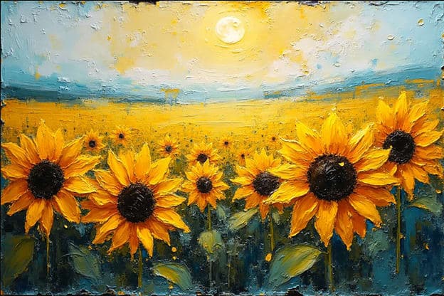 Sunflower Field Full Moon