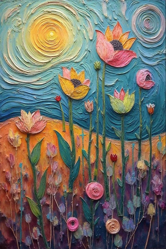 Impasto Swirl Sun Flowers