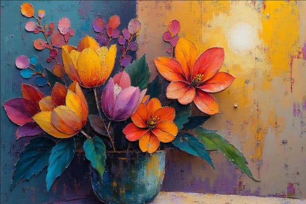 Colorful Bouquet Teal Vase