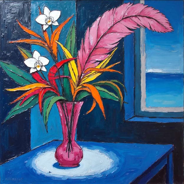 Tropical Bouquet Pink Vase Window