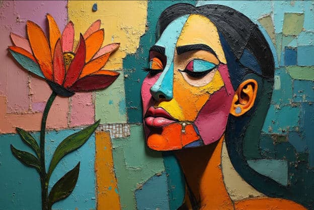 Cubist Face Orange Flower