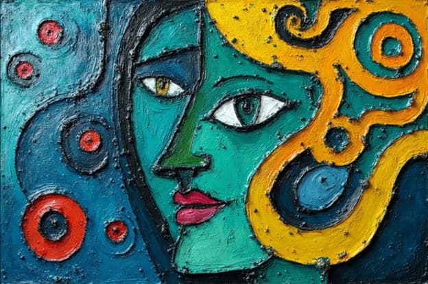 Teal Face Orange Swirl Circles