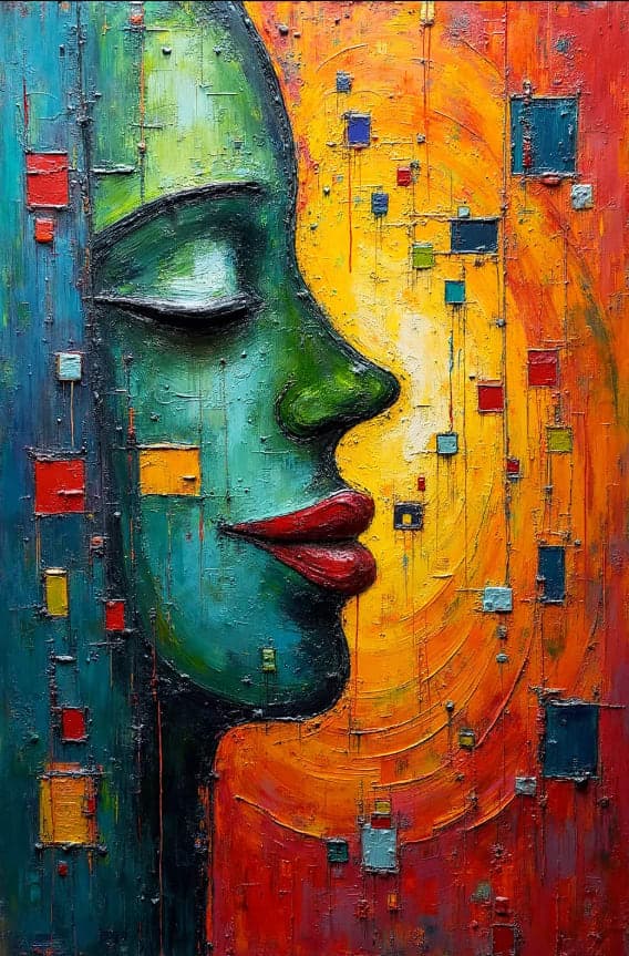 Green Face Geometric Squares