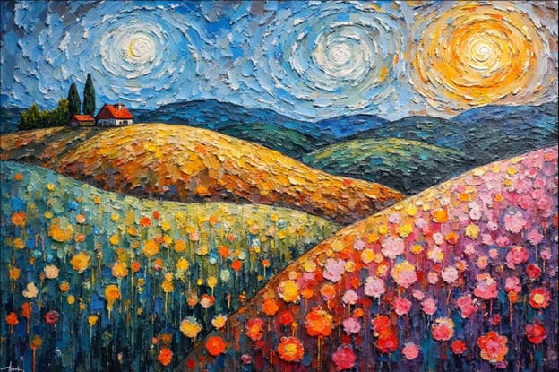 Swirl Sky Flower Hills Farmhouse