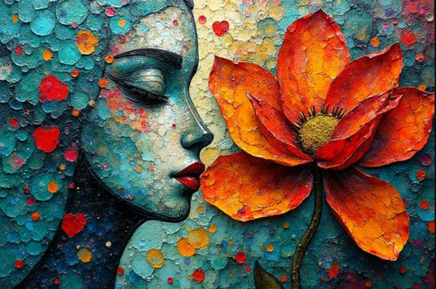 Profile Flower Teal Red Dots