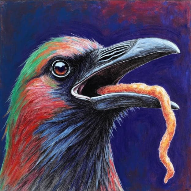 Rainbow Head Raven Orange Worm Navy Bg