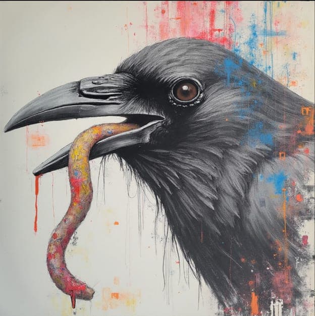 Pencil Raven Open Beak Red Worm Drips