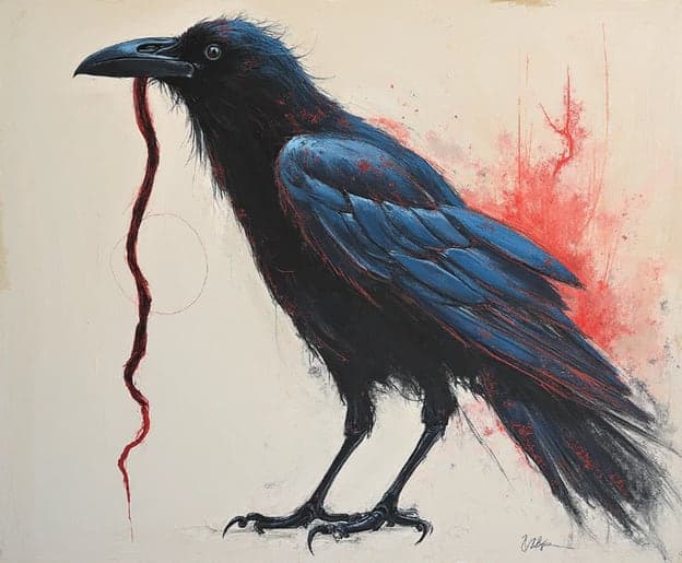 Blue Black Raven Red Worm Circle Splatter