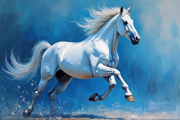 White Horse Gallop Blue Splatter Bg