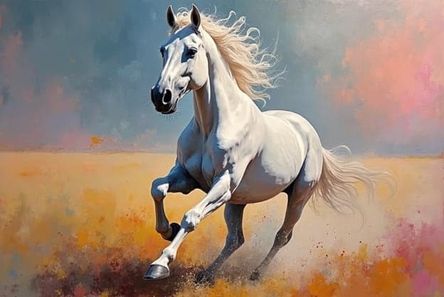 White Horse Gallop Orange Pink Field