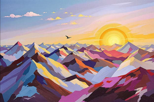 Geometric Mountains Sunset Bird