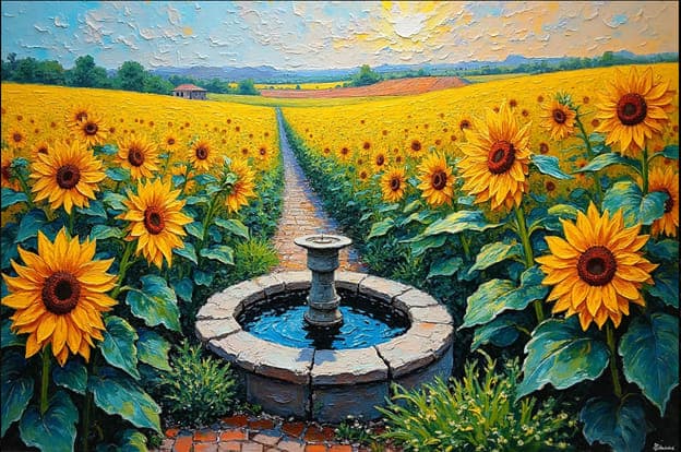 Sunflower Field Fountain Path