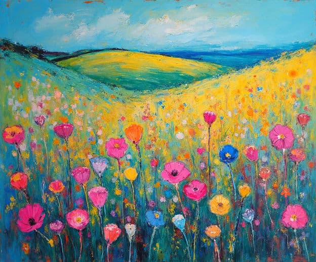 Wildflower Meadow Pink Yellow Hills