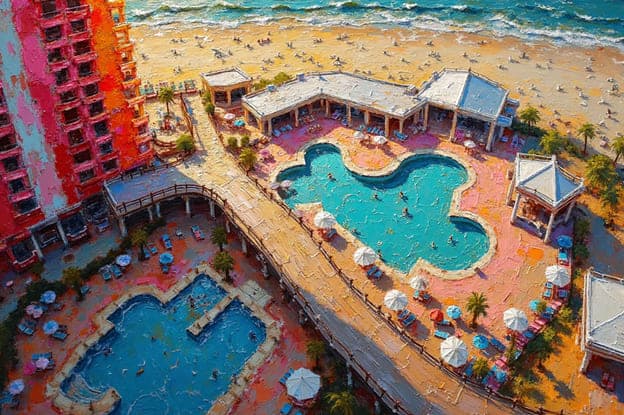 Aerial Beach Resort Pink Tower Boardwalk