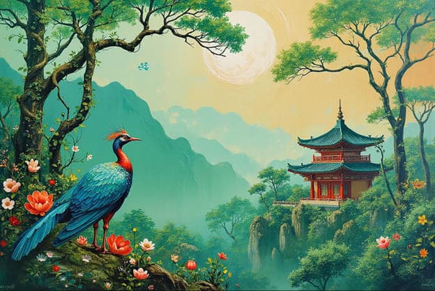 Peacock Pagoda Moon Forest