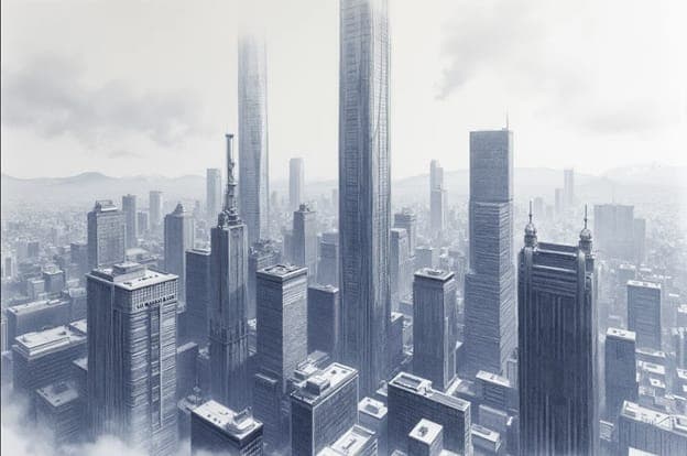 Pencil Futuristic Skyline Towers