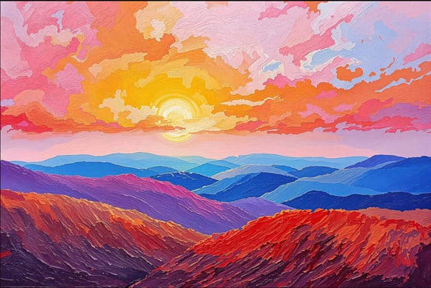 Sunset Mountains Pink Orange Clouds