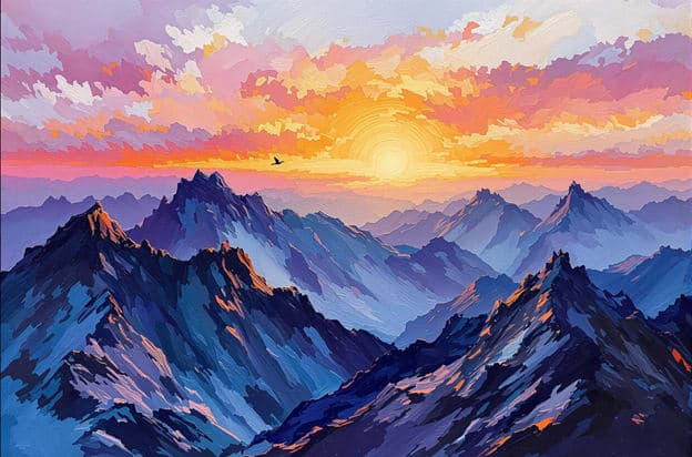 Orange Mountains Sunset Bird Flying