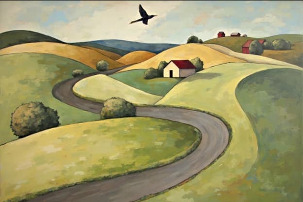 Folk Art Hills Winding Road Crow Farmhouse