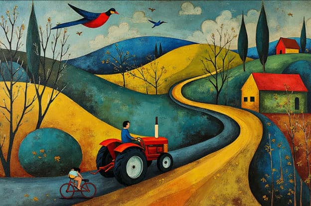 Folk Art Tractor Bicycle Bird Farmhouse