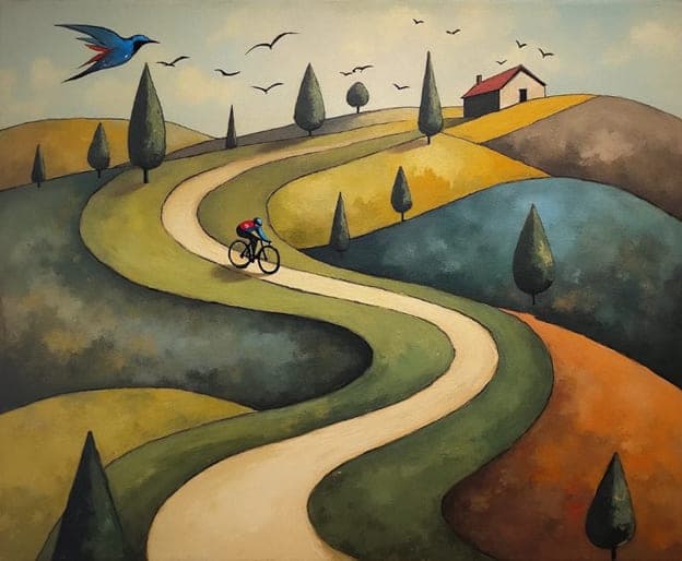 Folk Art Cyclist Winding Road Bird House