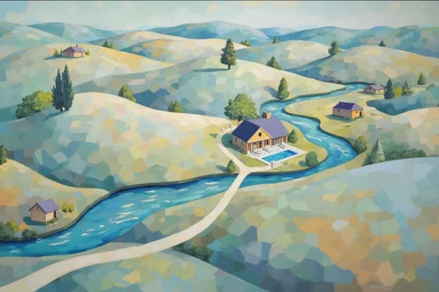 Aerial Patchwork Hills River House Pool