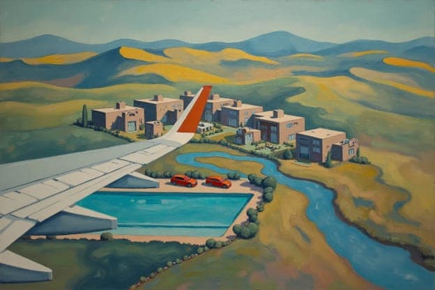 Airplane Wing Aerial Adobe Houses Pool Red Cars