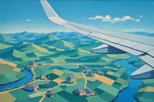 Airplane Wing Aerial Green Mountains Village Balloon
