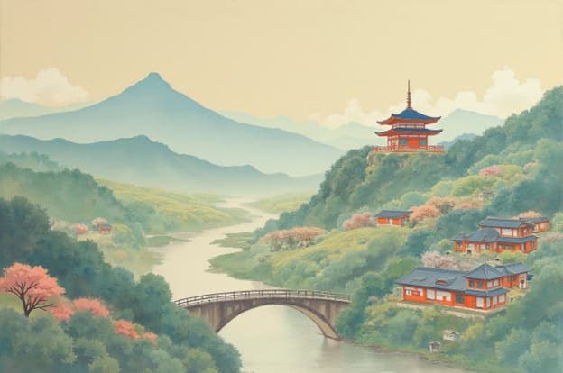 Japanese Pagoda Mount Fuji Cherry Blossoms