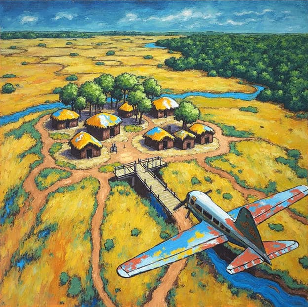 Aerial African Village Huts Airplane Wing