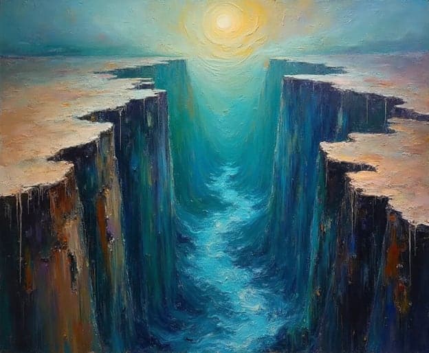 Canyon Chasm Teal Glowing Sun Symmetrical
