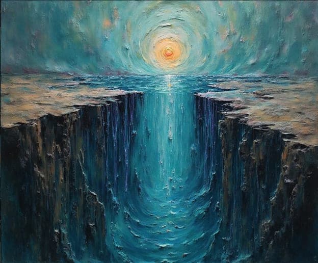 Canyon Chasm Waterfall Glowing Sun Dripping