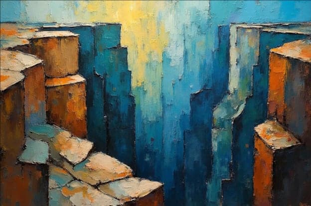 Abstract Canyon Gorge Cubist Blue Orange