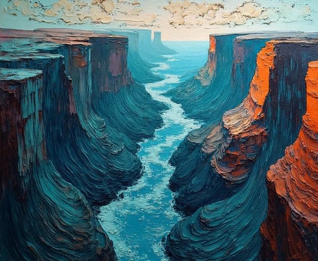Canyon Gorge River Cliffs Clouds Textured