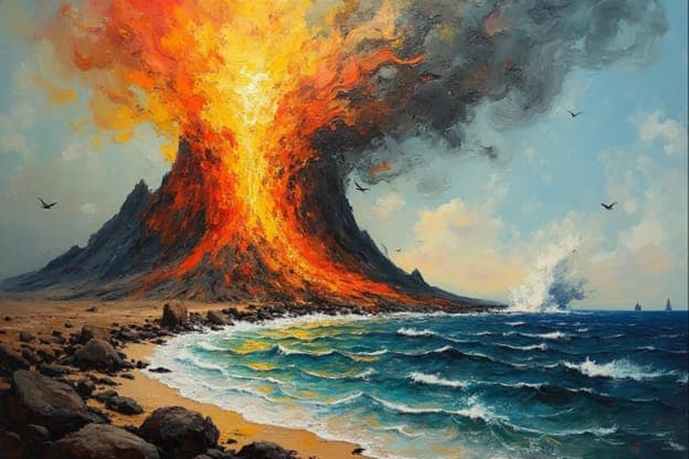 Volcano Beach Birds Flying Dark Smoke