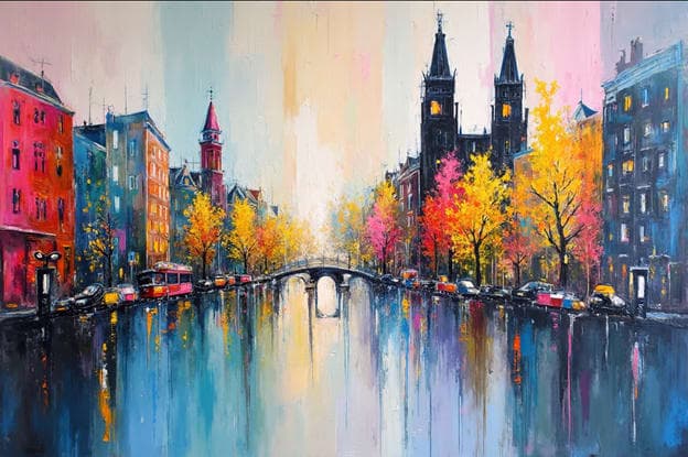 Amsterdam Canal Bridge Autumn Colorful Buildings