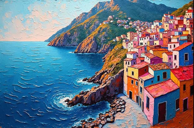 Cinque Terre Village Cliffside Aerial 2
