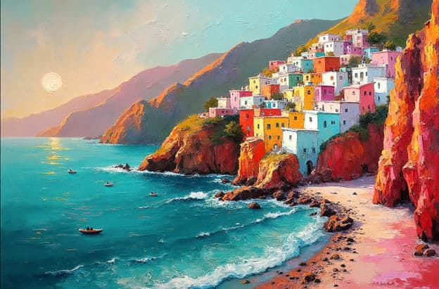 Cinque Terre Village Cliffside Moon Sunset