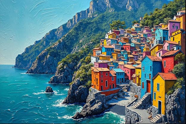 Cinque Terre Coastal Village Impasto