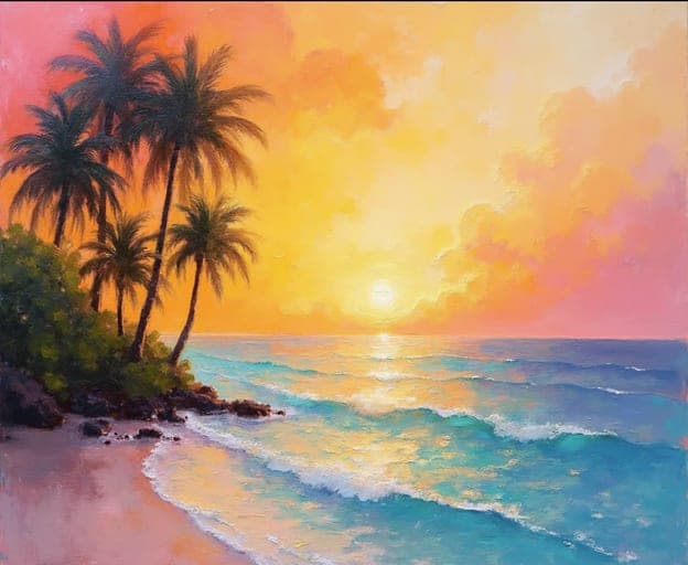 Tropical Beach Sunset Palm Silhouette