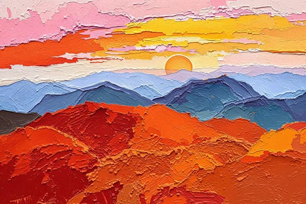Impasto Mountain Range Sunset Layered