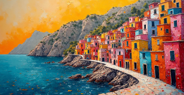 Cinque Terre Coastal Village Orange Sunset
