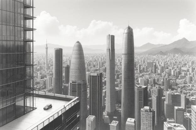 Bw Futuristic City Skyline Rooftop Car
