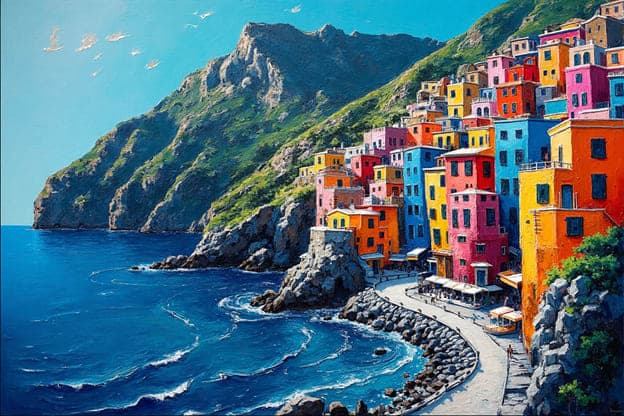 Cinque Terre Coastal Village Birds Cliff